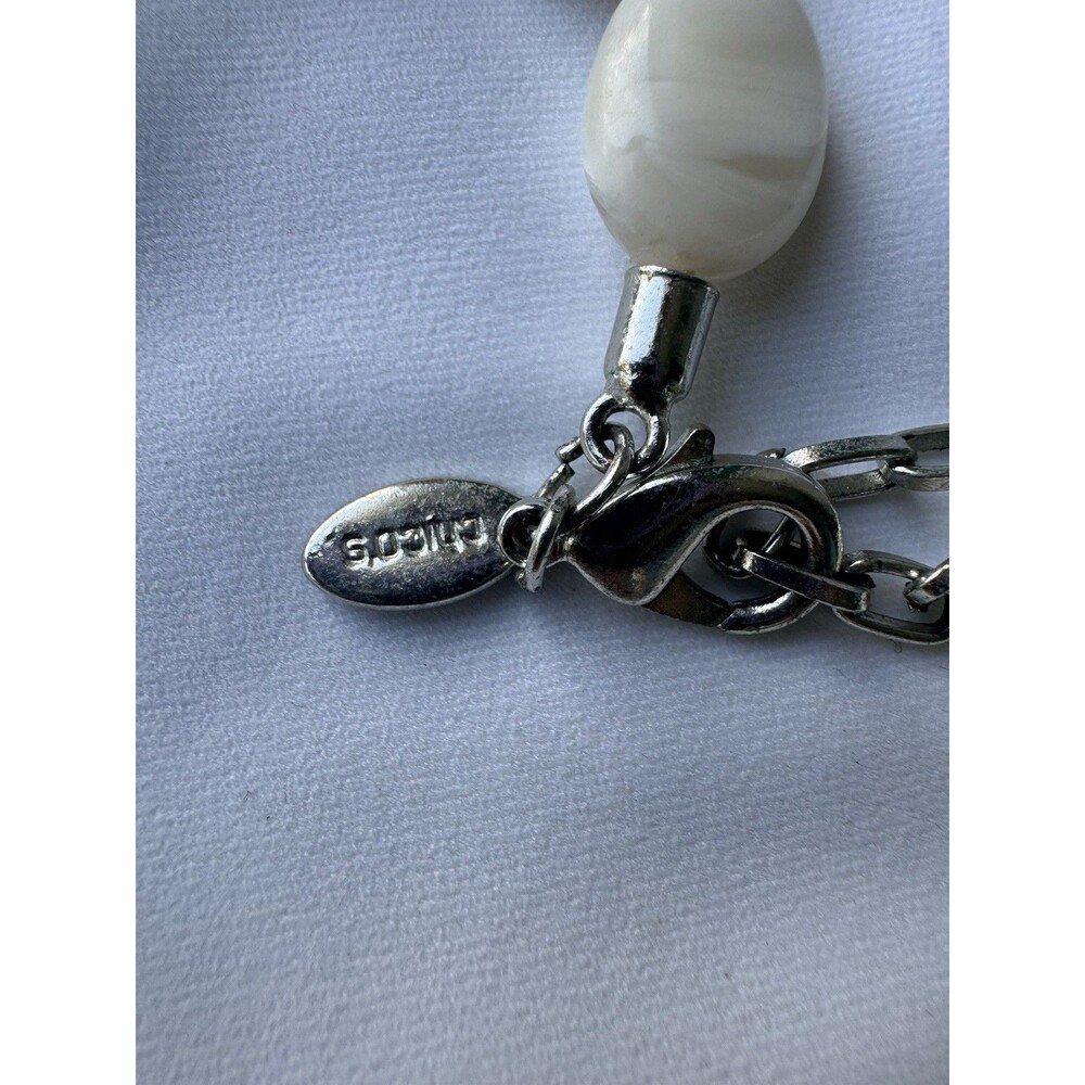 Chicos White Beaded Pendant Necklace Oversized Mother Of Pearl Statement - Picture 7 of 8